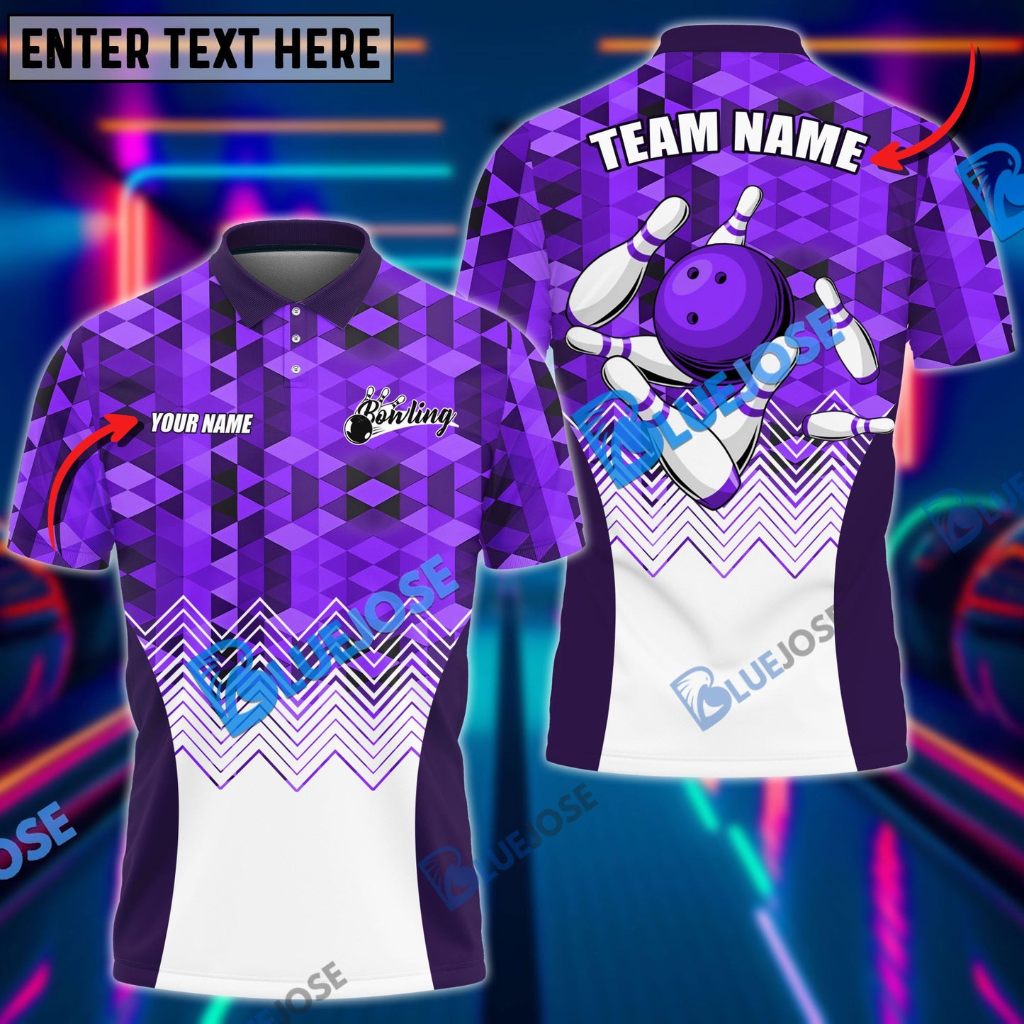 Frenzidea Bowling And Pins Diamond Pattern Customized Name 3D Shirt (4 Colors)