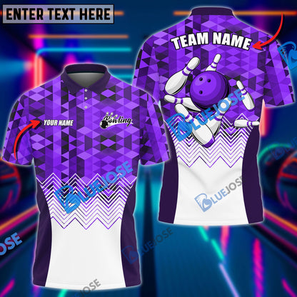 Frenzidea Bowling And Pins Diamond Pattern Customized Name 3D Shirt (4 Colors)