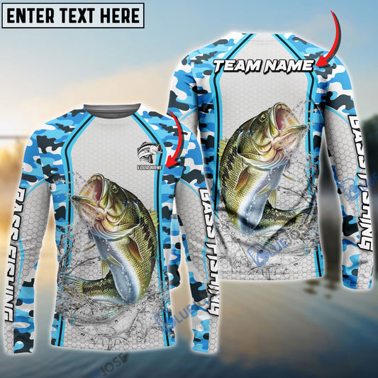 Frenzidea Bass Fishing Light Blue Camo Sport Custom Name & Team Name 3D Shirts