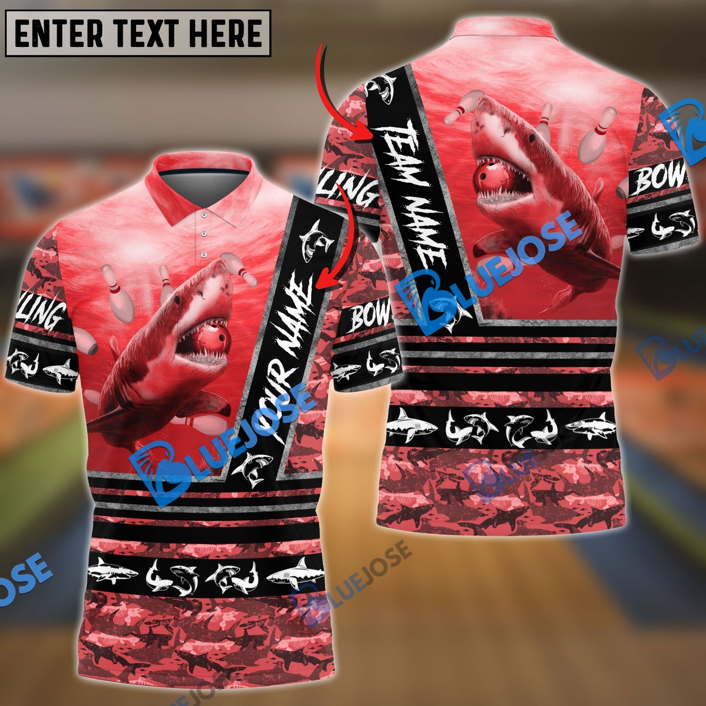 frenzideas Bowling And Pins Fury Shark Multicolor Customized Name 3D Shirt ( 4 Colors )