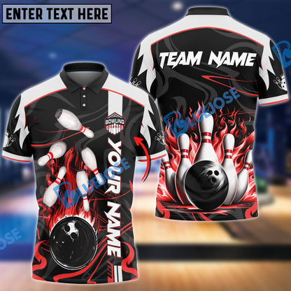 Frenzideas Bowling And Pins Vengeful Flame Customized Name 3D Shirt ( 6 Colors)