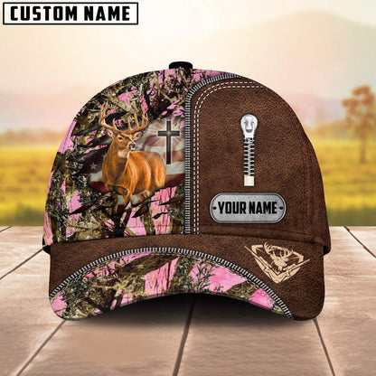Frenzidea Cross America Hunting Deer Zipper Leather Pattern Multicolor Personalized Cap