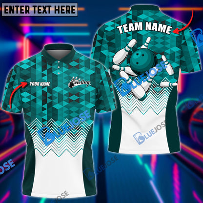 Frenzidea Bowling And Pins Diamond Pattern Customized Name 3D Shirt (4 Colors)