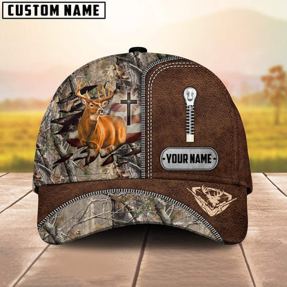 Frenzidea Cross America Hunting Deer Zipper Leather Pattern Multicolor Personalized Cap