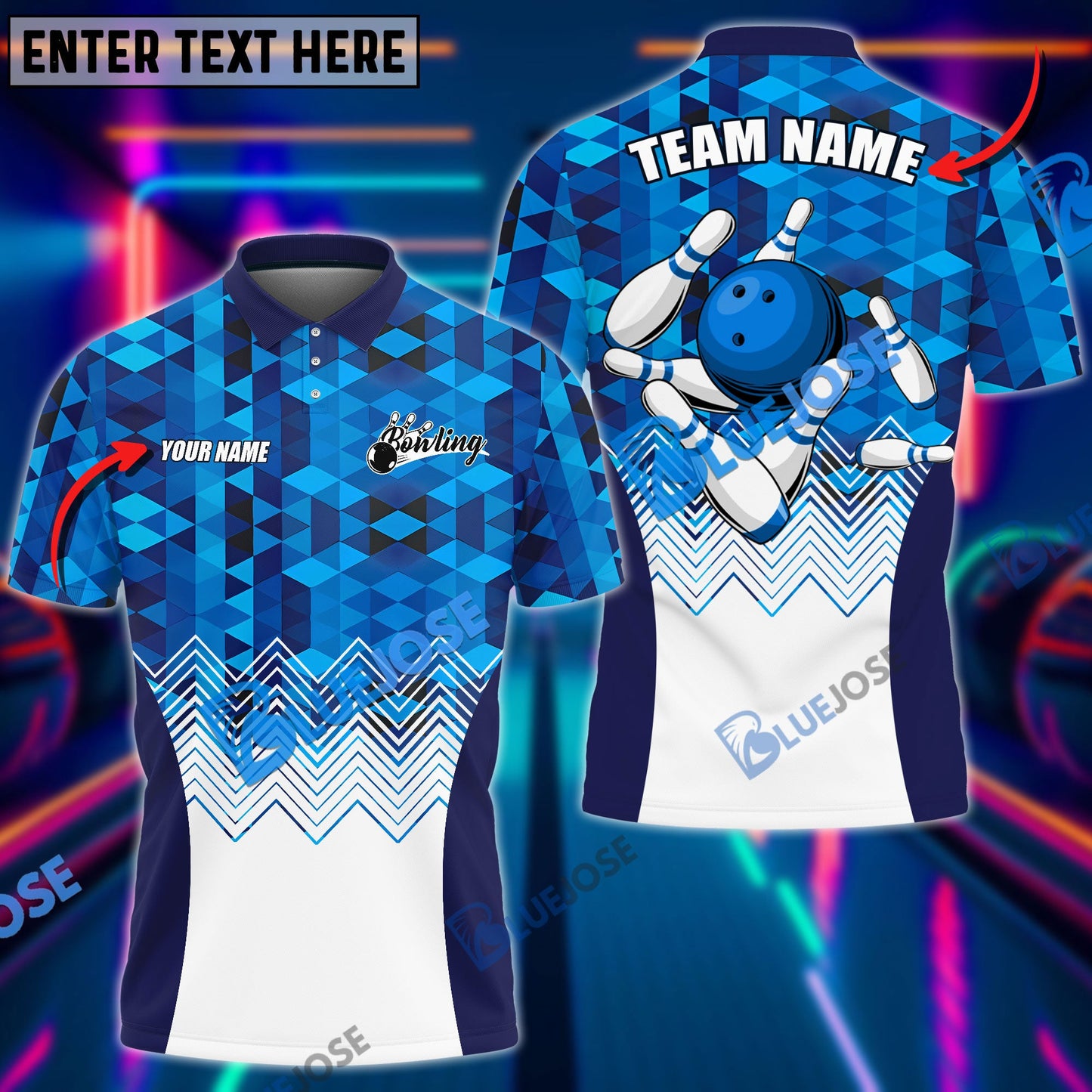 Frenzidea Bowling And Pins Diamond Pattern Customized Name 3D Shirt (4 Colors)