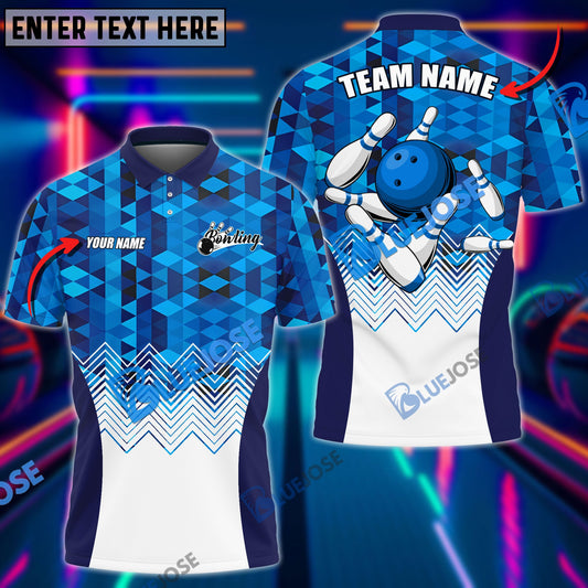 Frenzidea Bowling And Pins Diamond Pattern Customized Name 3D Shirt (4 Colors)