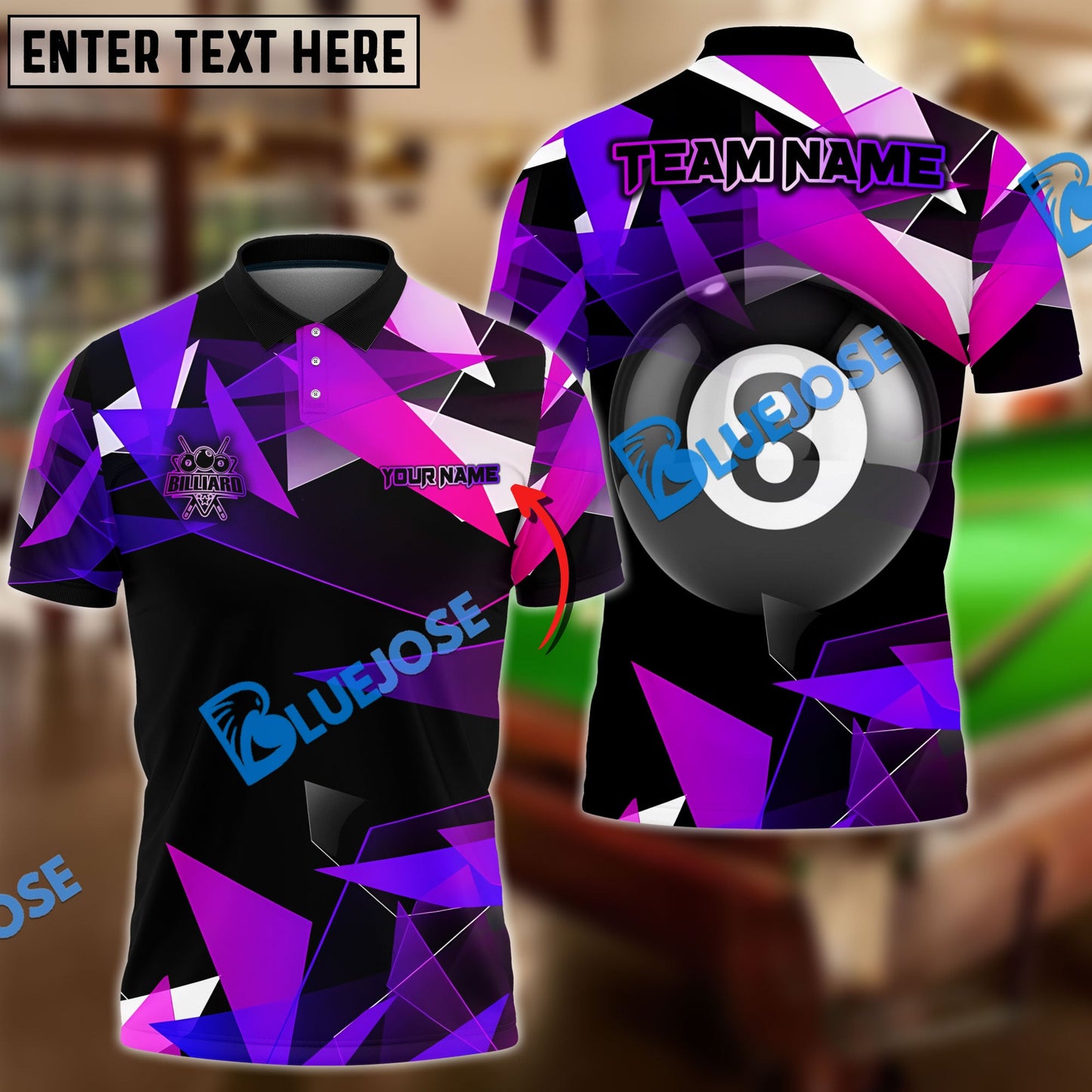 Frenzidea Billiards Ball 8 Colorful Glass Personalized Name, Team Name Unisex Shirt ( 4 Colors )