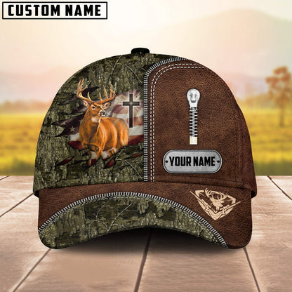 Frenzidea Cross America Hunting Deer Zipper Leather Pattern Multicolor Personalized Cap