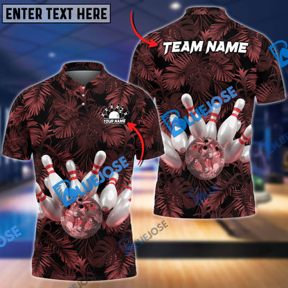 Frenzidea Bowling And Pins Tropical Pattern Customized Name 3D Shirt (4 Colors)
