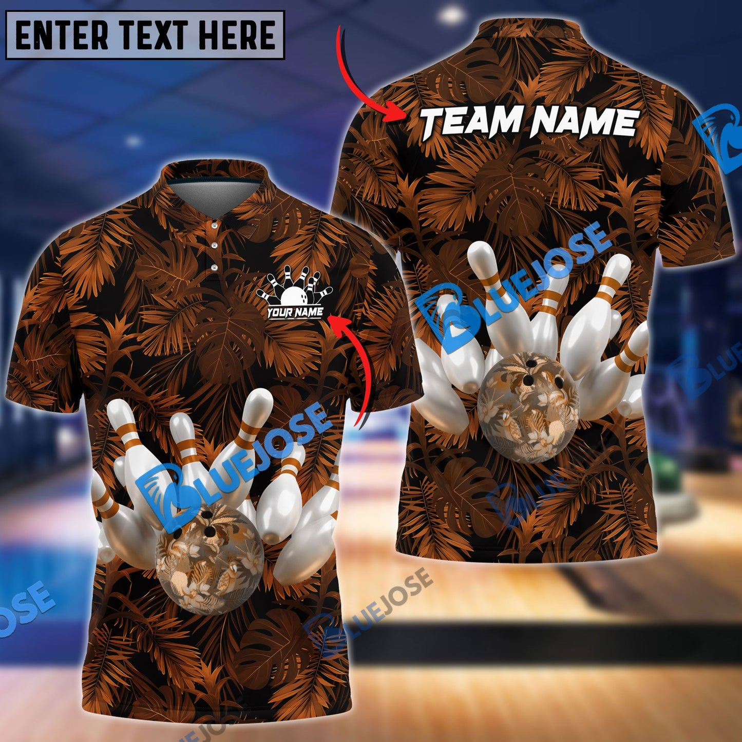 Frenzidea Bowling And Pins Tropical Pattern Customized Name 3D Shirt (4 Colors)