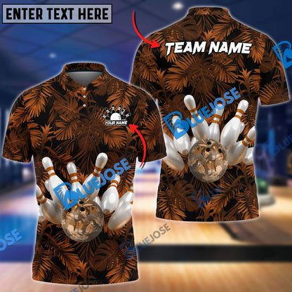 Frenzidea Bowling And Pins Tropical Pattern Customized Name 3D Shirt (4 Colors)