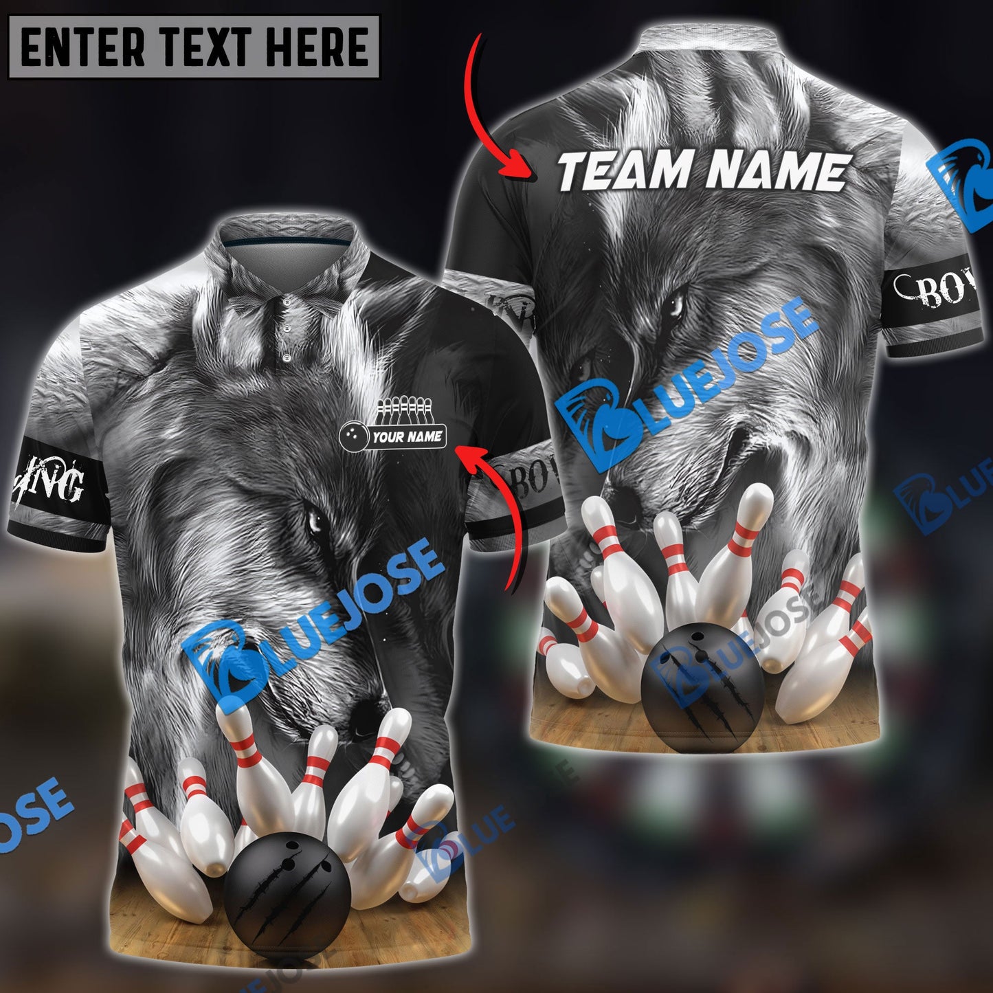 frenzidea Bowling And Pins Alpha Wolf Customized Name 3D Shirt (4 Colors)