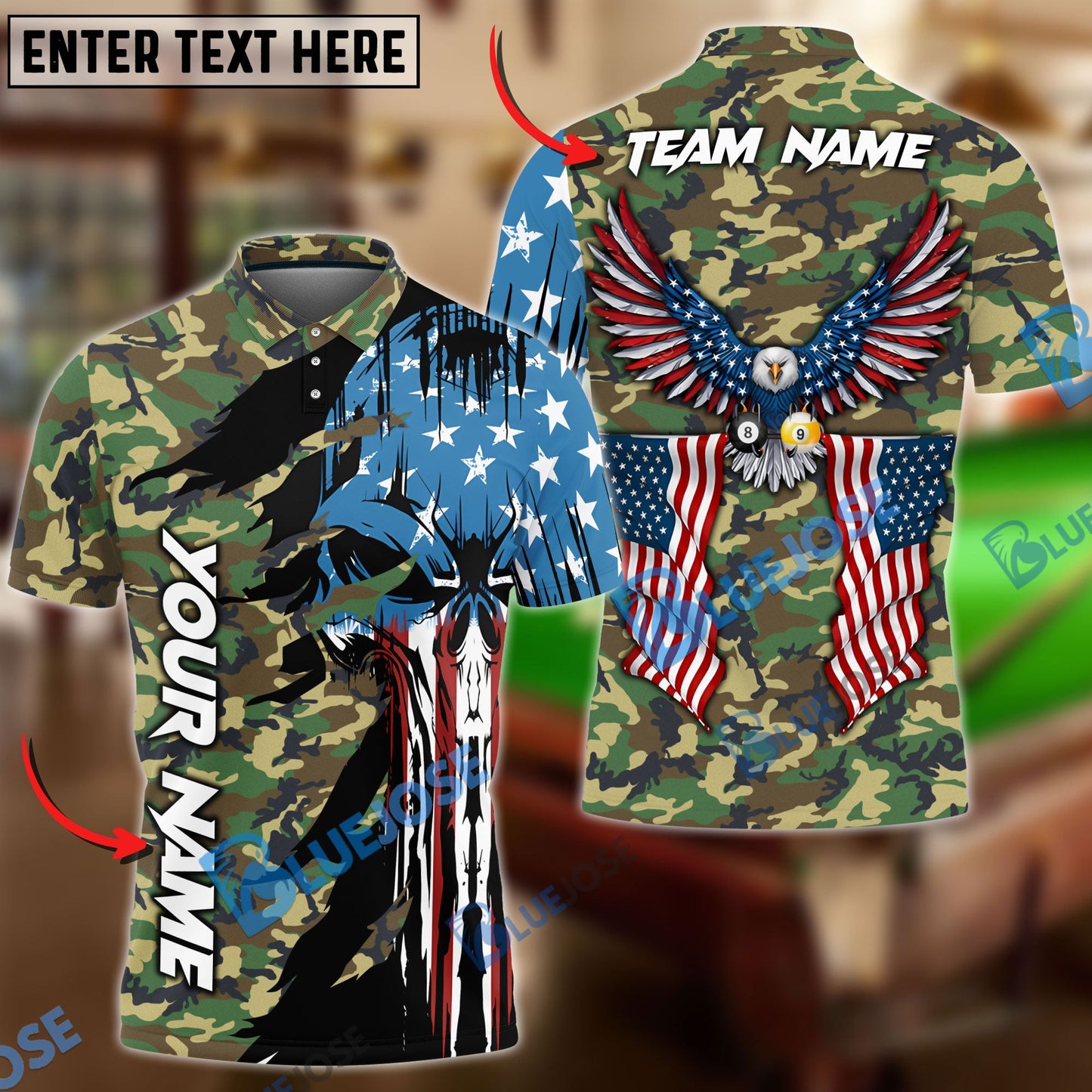 Frenzidea Billiards Ball 8 And 9 Eagle Flag Skull Personalized Name, Team Name Unisex Shirt ( 4 Colors )