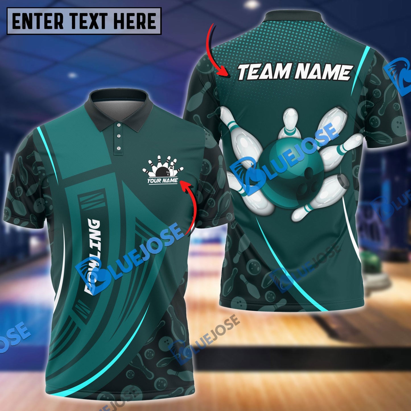 Frenzidea Bowling And Pins Curve Shield Customized Name 3D Shirt (4 Colors)