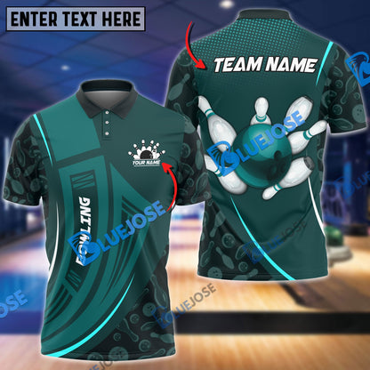 Frenzidea Bowling And Pins Curve Shield Customized Name 3D Shirt (4 Colors)