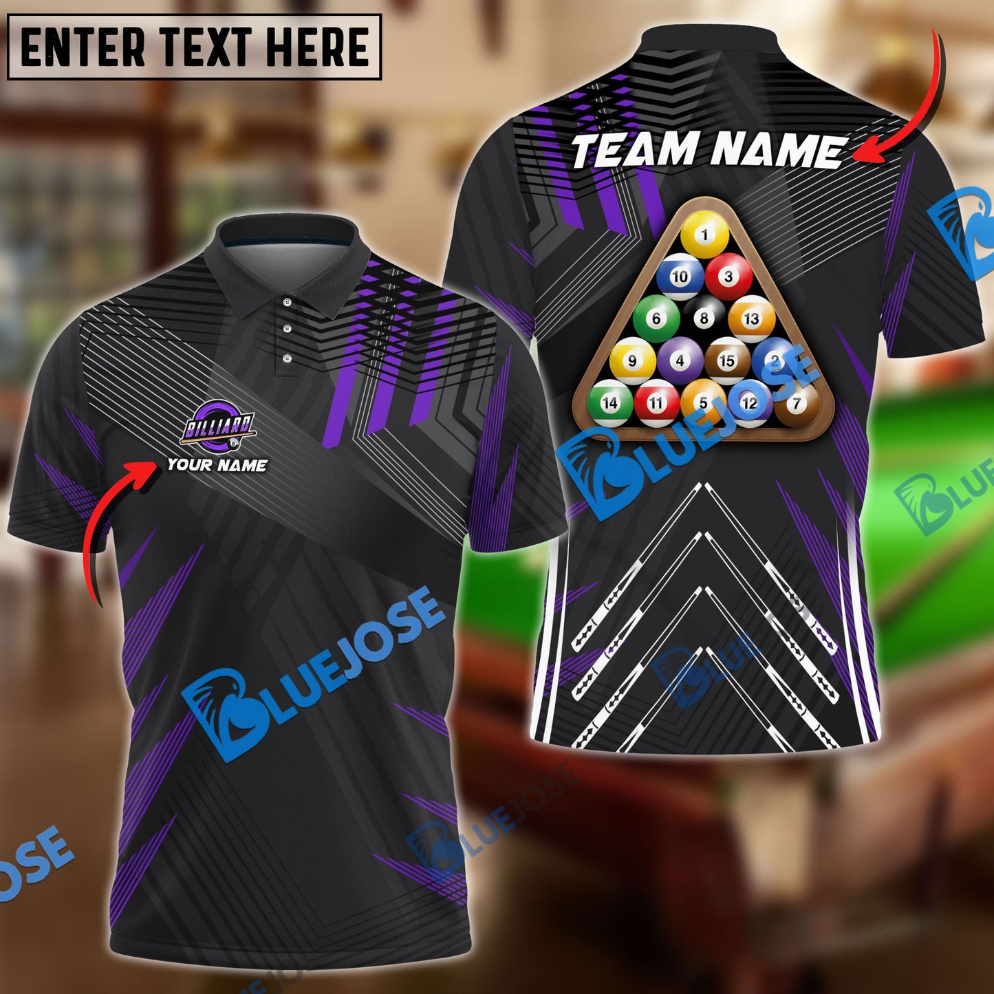 Frenzidea Billiards Ball 8 Pro Tournament 2 Personalized Name, Team Name Unisex Shirt ( 6 Colors )