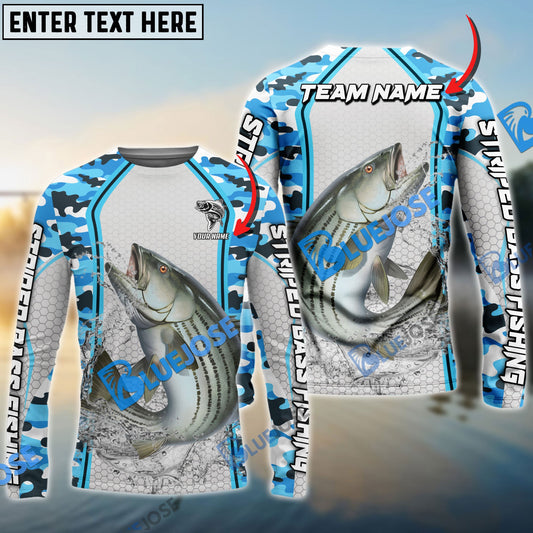 Frenzidea Striped Bass Fishing Light Blue Camo Sport Custom Name & Team Name 3D Shirts
