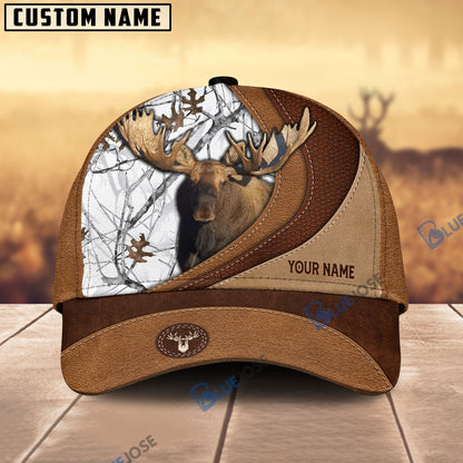 Frenzidea Moose Hunting Brown Leather Pattern Personalized Name Cap (5 Colors)