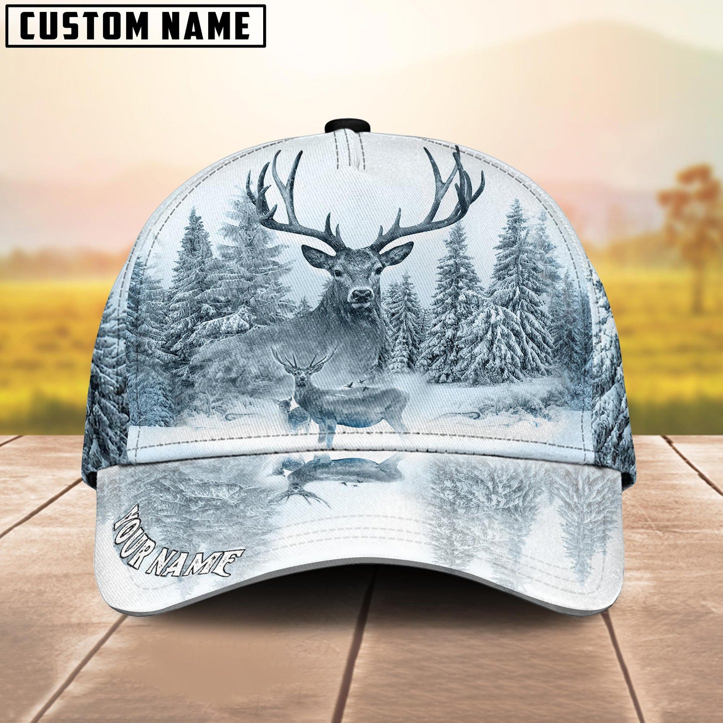 Frenzidea Personalized Name White Deer Hunting Classic Cap
