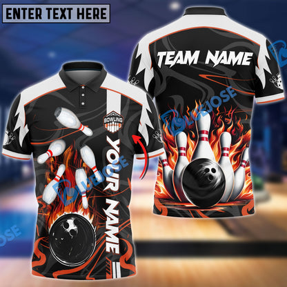 Frenzideas Bowling And Pins Vengeful Flame Customized Name 3D Shirt ( 6 Colors)