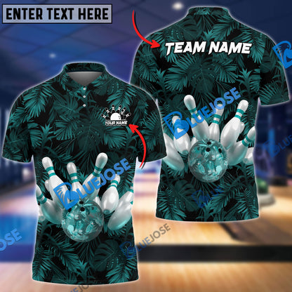 Frenzidea Bowling And Pins Tropical Pattern Customized Name 3D Shirt (4 Colors)