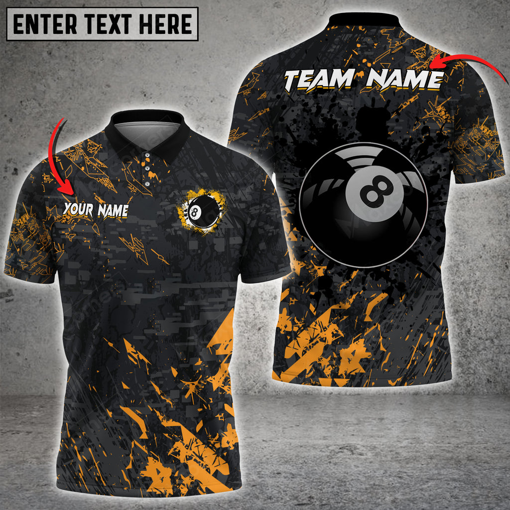 Frenzidea Billiards 8 Ball Black Stains Grunge Personalized Name, Team Name Shirt (5 Colors)