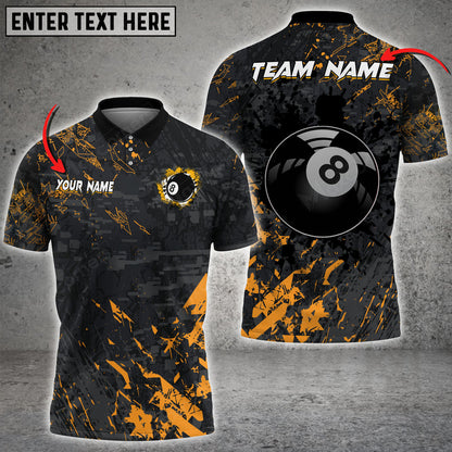 Frenzidea Billiards 8 Ball Black Stains Grunge Personalized Name, Team Name Shirt (5 Colors)