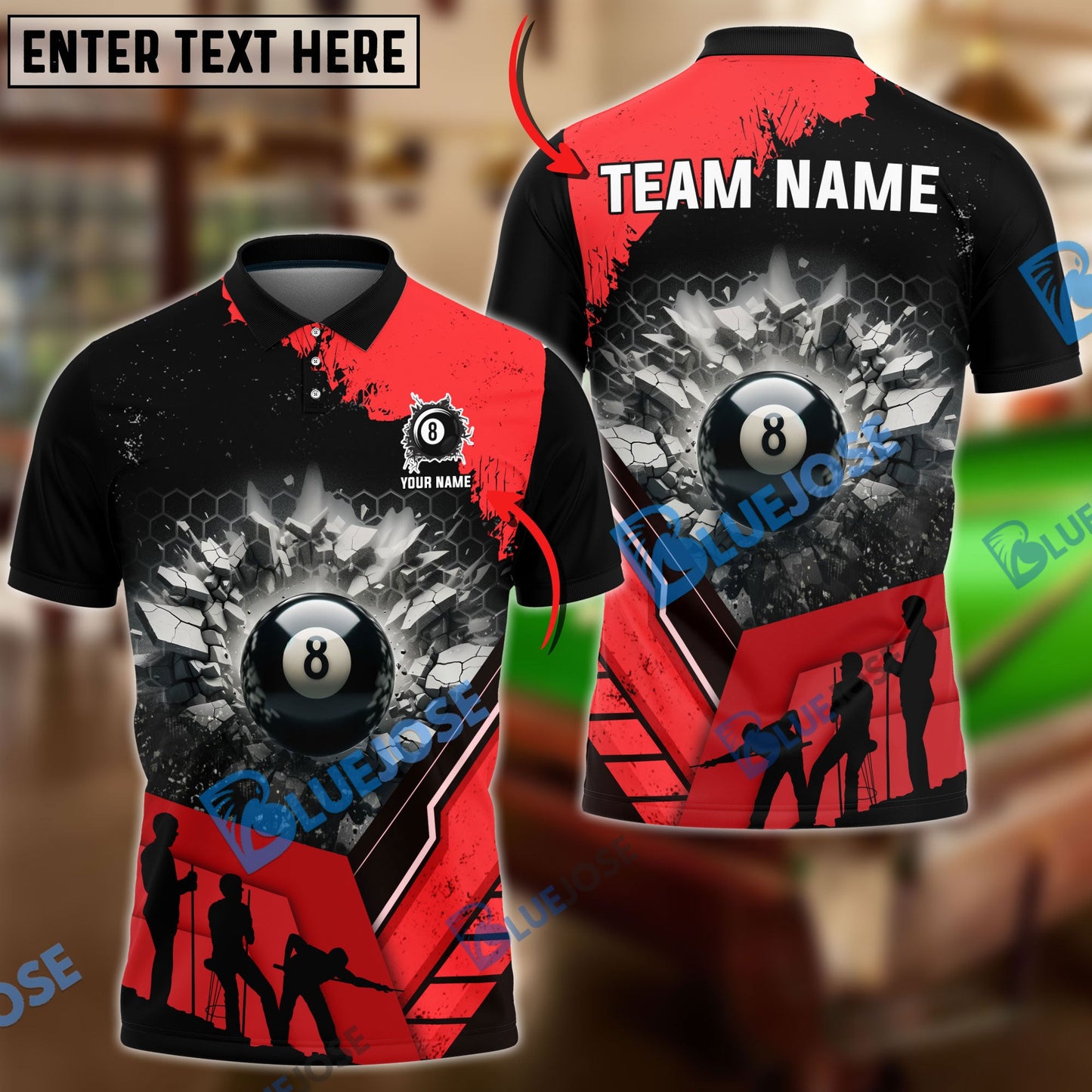 frenzidea Billiards Ball 8 Wall Slam Personalized Name, Team Name Unisex Shirt ( 4 Colors )