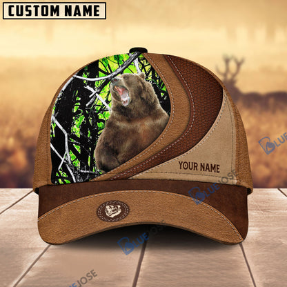 Frenzidea Bear Hunting Brown Leather Pattern Personalized Name Cap (5 Colors)