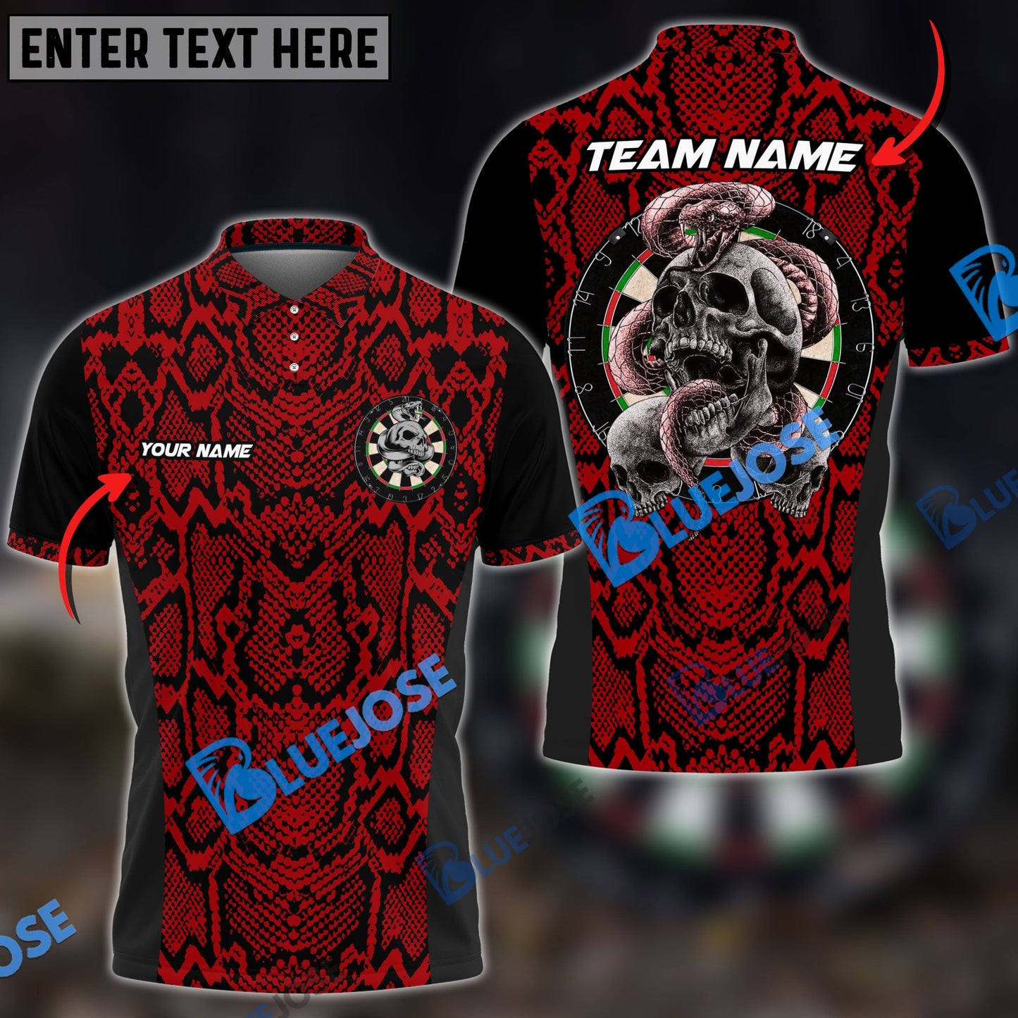 frenzidea Darts Skull Snake Skin Pattern Personalized Name, Team Name 3D Shirt (6 Colors)