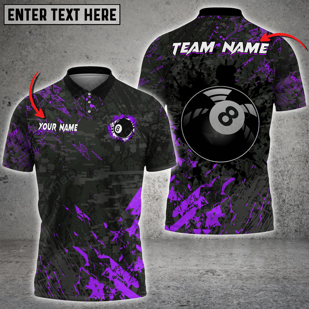 Frenzidea Billiards 8 Ball Black Stains Grunge Personalized Name, Team Name Shirt (5 Colors)