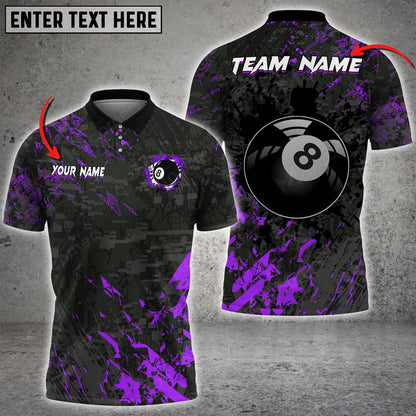 Frenzidea Billiards 8 Ball Black Stains Grunge Personalized Name, Team Name Shirt (5 Colors)