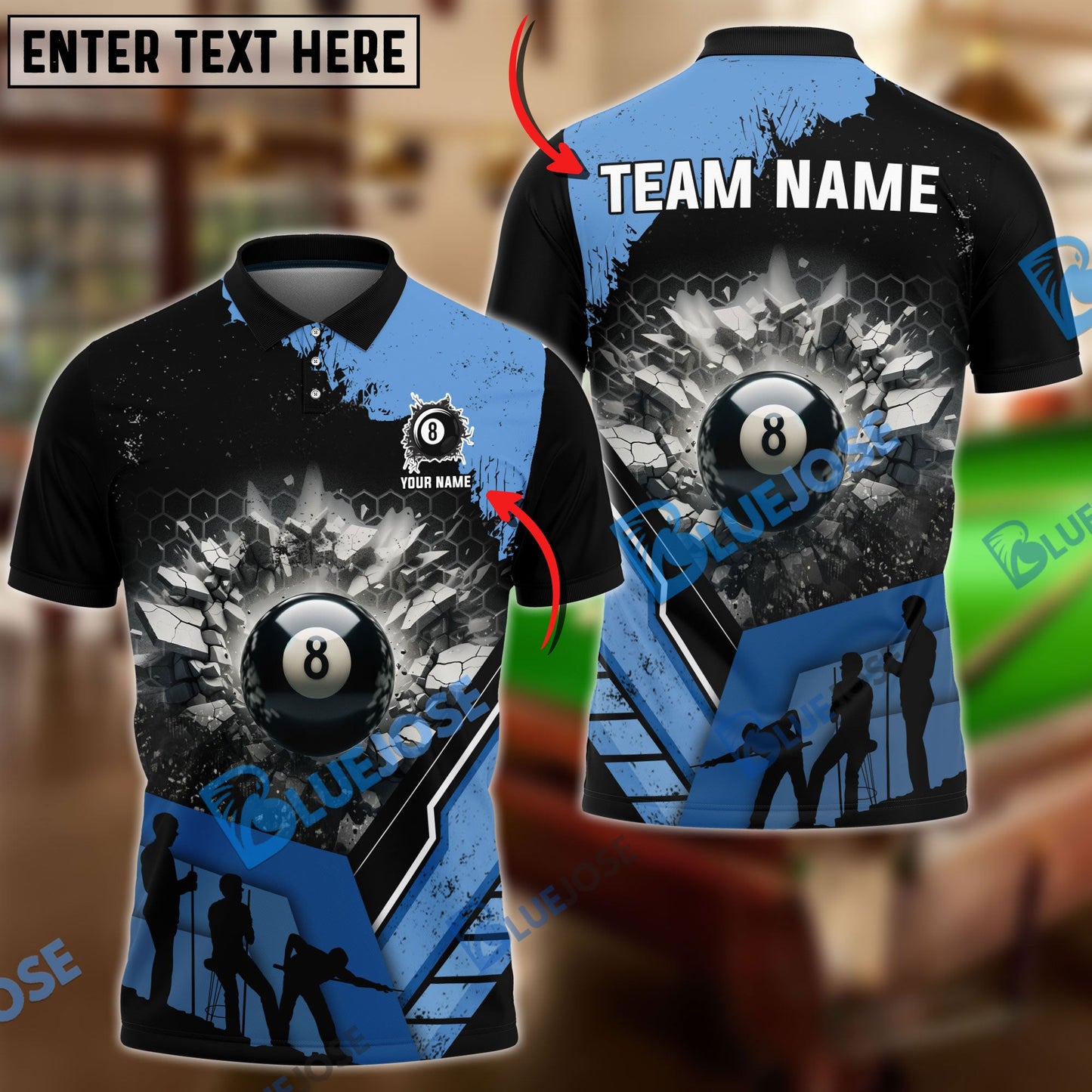 frenzidea Billiards Ball 8 Wall Slam Personalized Name, Team Name Unisex Shirt ( 4 Colors )