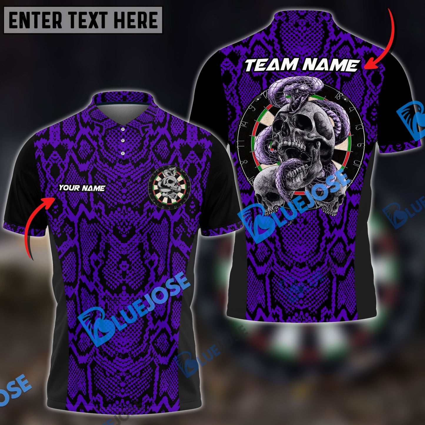 frenzidea Darts Skull Snake Skin Pattern Personalized Name, Team Name 3D Shirt (6 Colors)