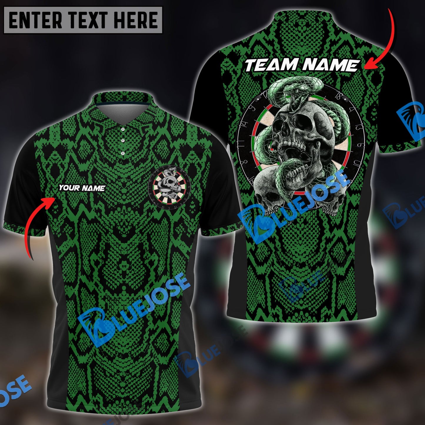 frenzidea Darts Skull Snake Skin Pattern Personalized Name, Team Name 3D Shirt (6 Colors)