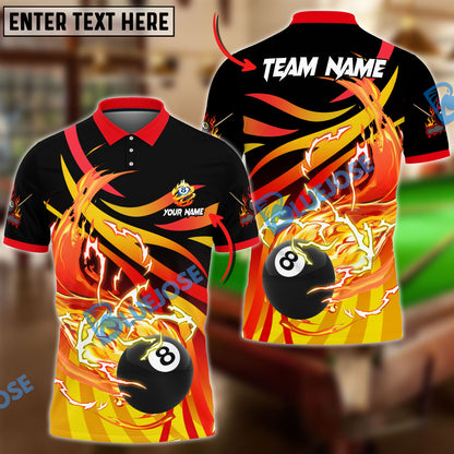 Frenzidea Billiards Ball 8 Thunder Flame Strike Personalized Name, Team Name Unisex Shirt ( 4 Colors )