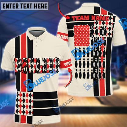 Frenzidea Bowling And Pins Retro Caro Pattern Customized Name 3D Shirt (4 Colors)