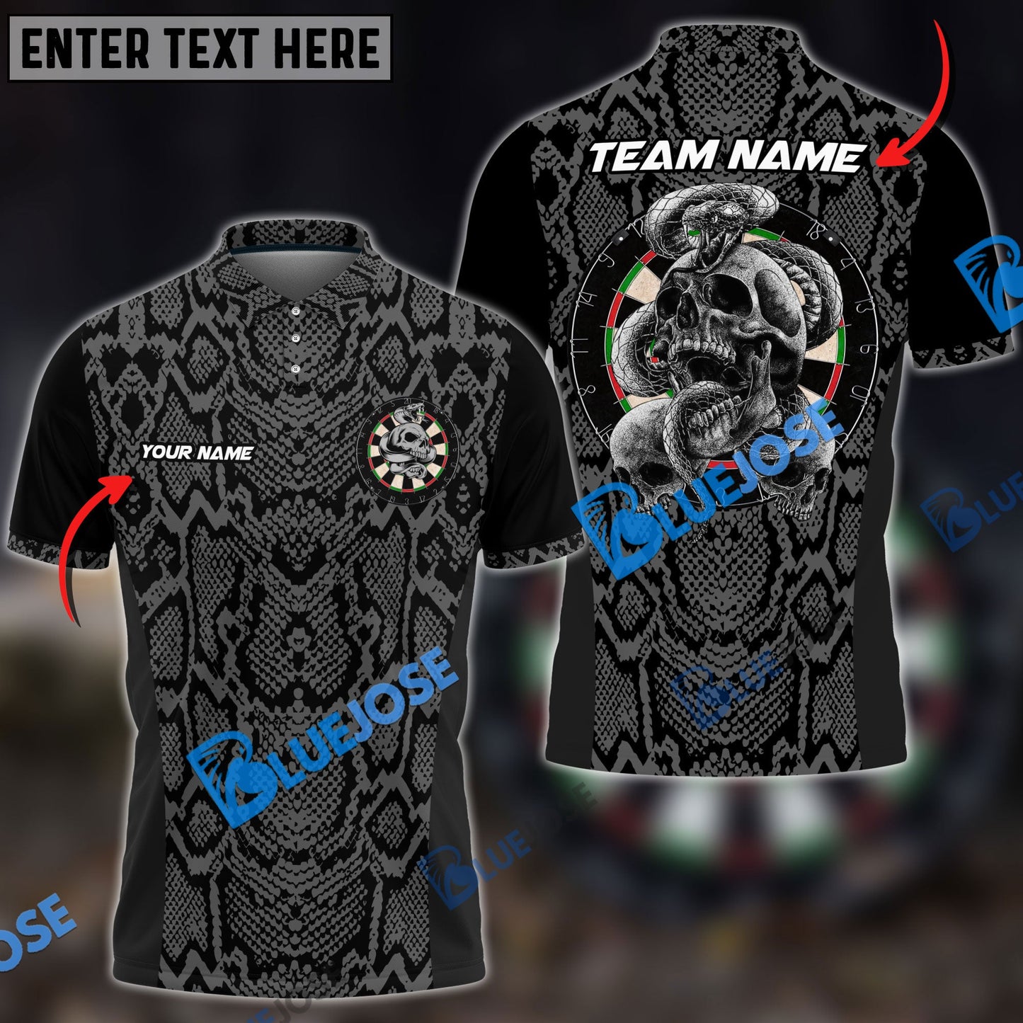frenzidea Darts Skull Snake Skin Pattern Personalized Name, Team Name 3D Shirt (6 Colors)