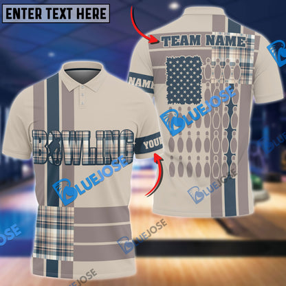 Frenzidea Bowling And Pins Retro Caro Pattern Customized Name 3D Shirt (4 Colors)