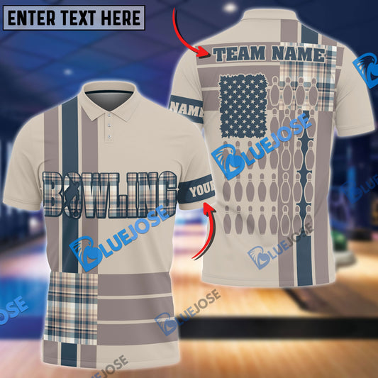 Frenzidea Bowling And Pins Retro Caro Pattern Customized Name 3D Shirt (4 Colors)