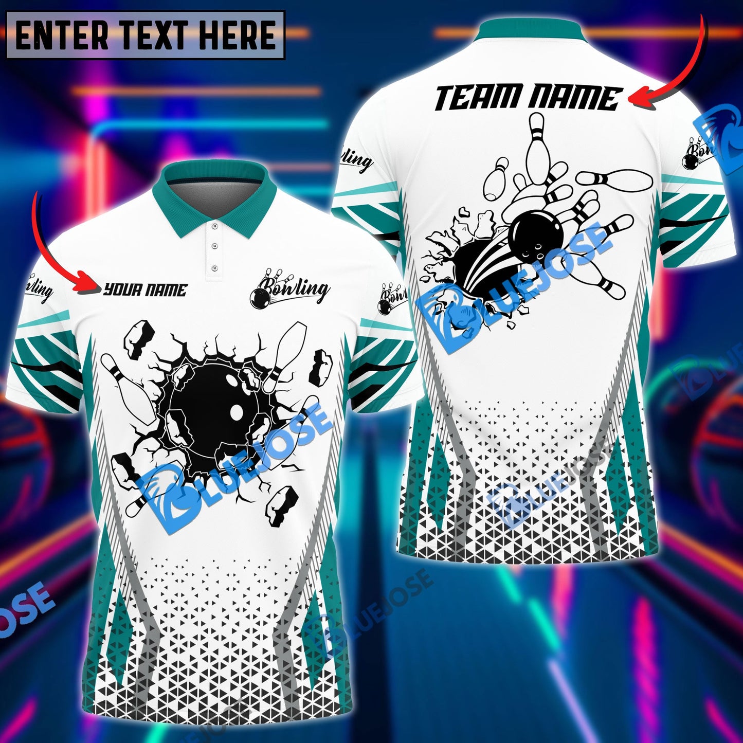Frenzideas Bowling And Pins Colourful Customized Name 3D Shirt ( 6 Colors)