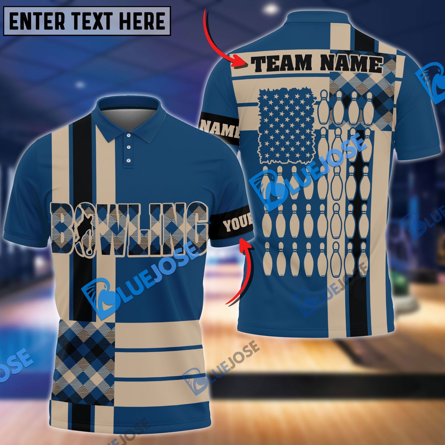 Frenzidea Bowling And Pins Retro Caro Pattern Customized Name 3D Shirt (4 Colors)
