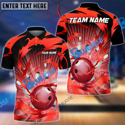 Frenzideas Bowling And Pins Tornado Throw Customized Name 3D Shirt ( 5 Colors)