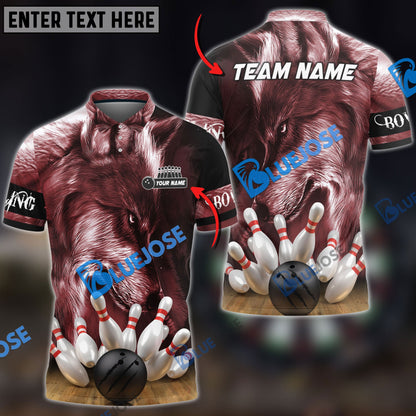 frenzidea Bowling And Pins Alpha Wolf Customized Name 3D Shirt (4 Colors)