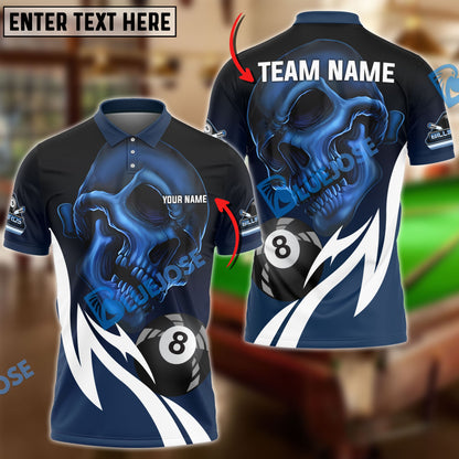 Frenzidea Billiards 8 Ball Skull Curve Flame Personalized Name, Team Name Unisex Shirt ( 4 Colors )
