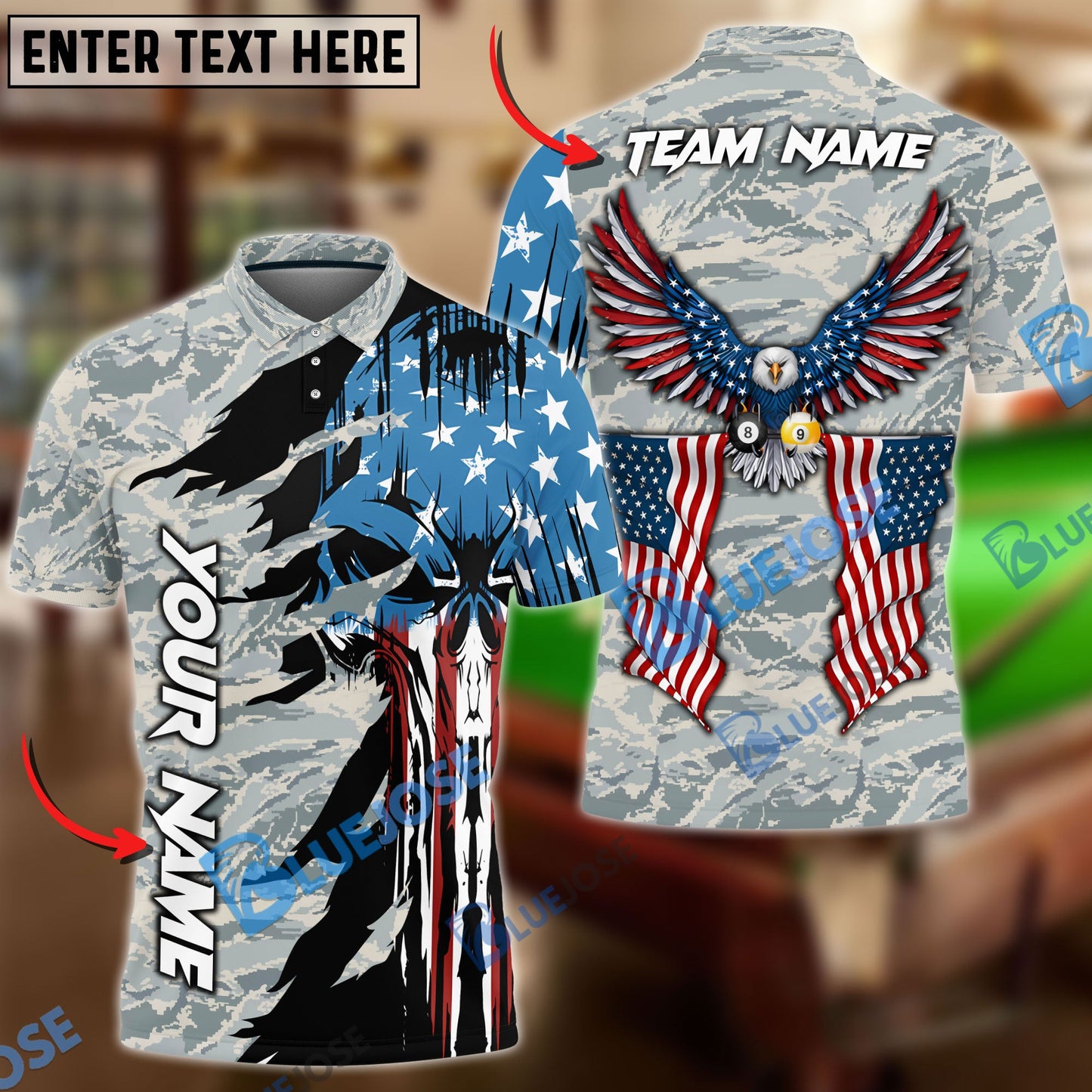 Frenzidea Billiards Ball 8 And 9 Eagle Flag Skull Personalized Name, Team Name Unisex Shirt ( 4 Colors )