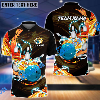Frenzidea Bowling And Pins Breath Of Thunder Flame Customized Name 3D Shirt (4 Colors)