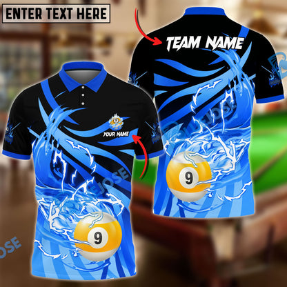Frenzidea Billiards 9 Ball Thunder Flame Strike Personalized Name, Team Name Unisex Shirt ( 4 Colors )