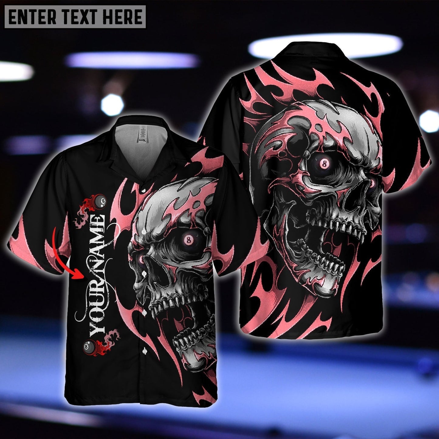Frenzidea Personalized Name Skull Fire Billiard Balls Hawaiian Shirt