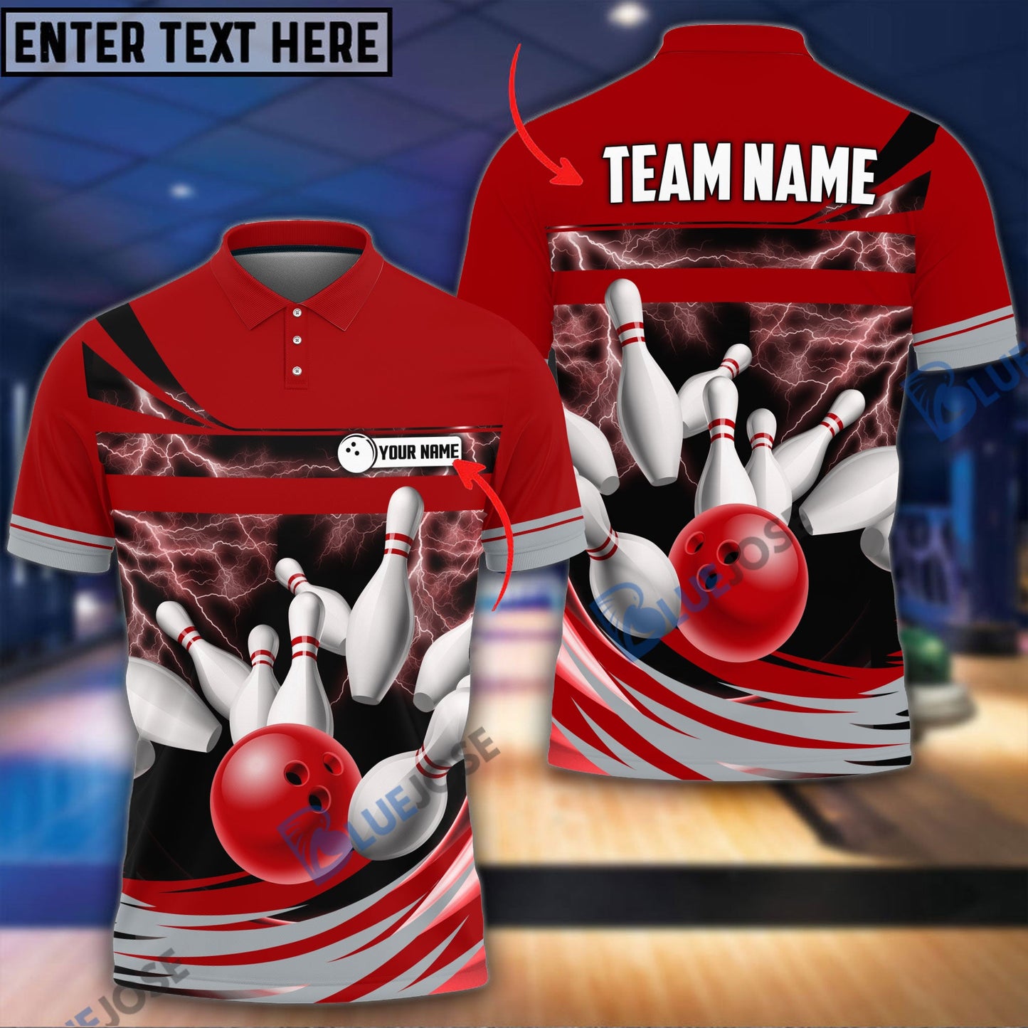 Frenzideas Thunder Bowling Ball Break Pins Personalized Name and Team Name 3D Shirt (4 Colors)